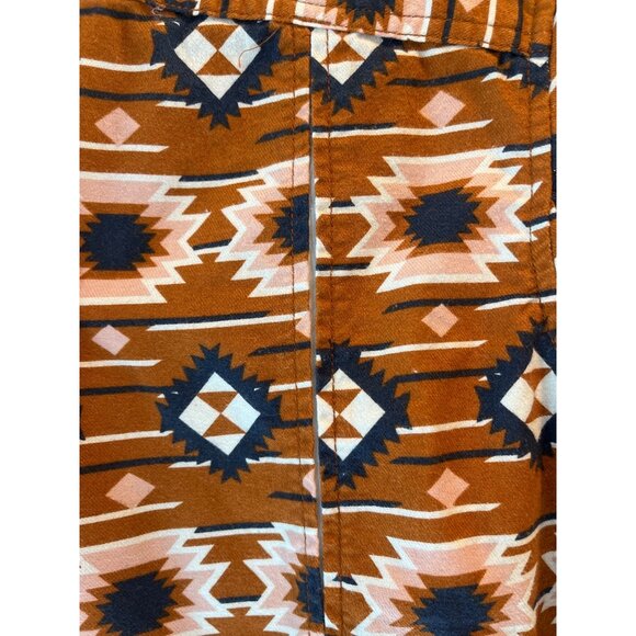 Woman's Deluth Button-Up Shirt With Southwest Aztec Print Brown/White/Blue Long- - Picture 12 of 14